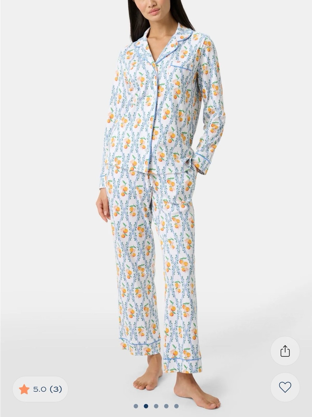 Roller Rabbit White Pajama Set with Orange & Blue Fruit Print clementine trellis